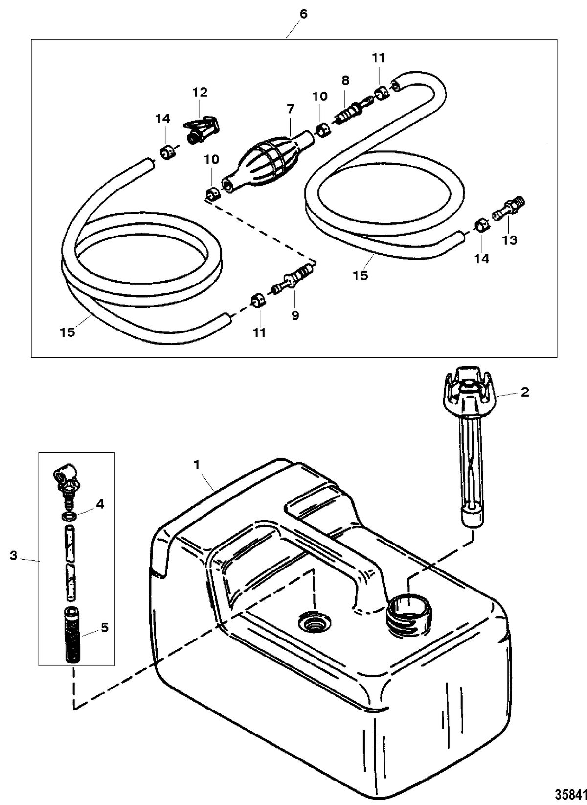 FORCE 9.9/15 H.P. FUEL TANK AND LINE ASSEMBLY(3.2 GALLON)