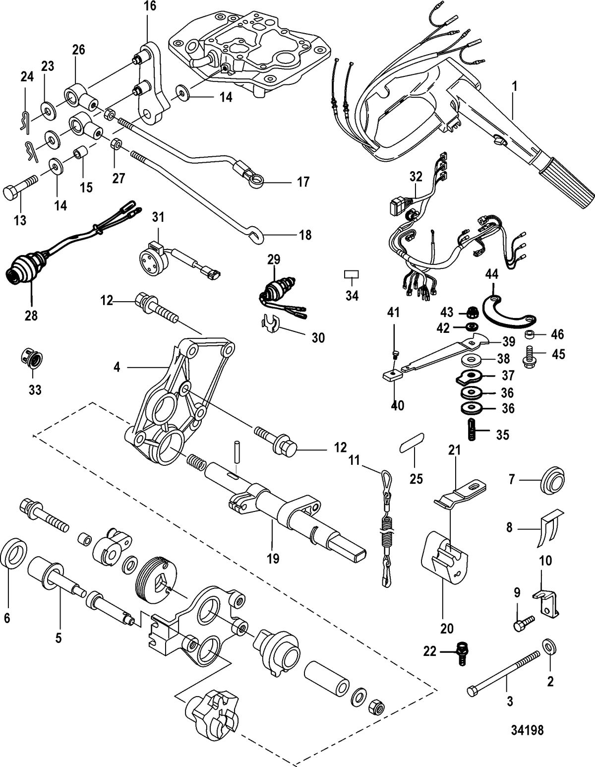 MERCURY/MARINER 25/30/JET 25 EFI/3 CYLINDER  4-STROKE Conversion Kit-Tiller Handle, Electric - 879147A09