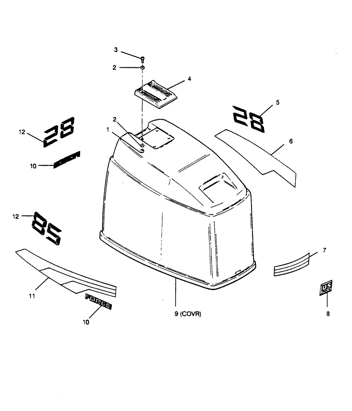 FORCE FORCE 1989 85 H.P. "E" MODELS ENGINE COVER CAJUN MODELS