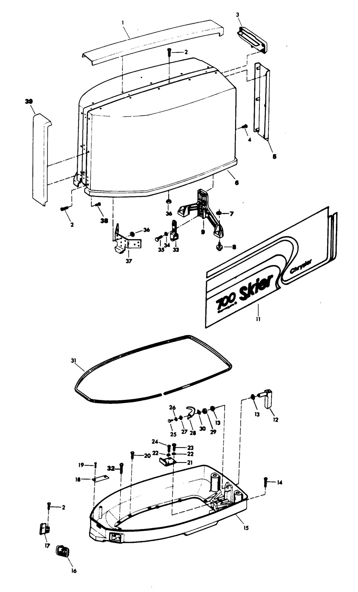 CHRYSLER 70 H.P. SKIER ENGINE COVER AND SUPPORT PLATE