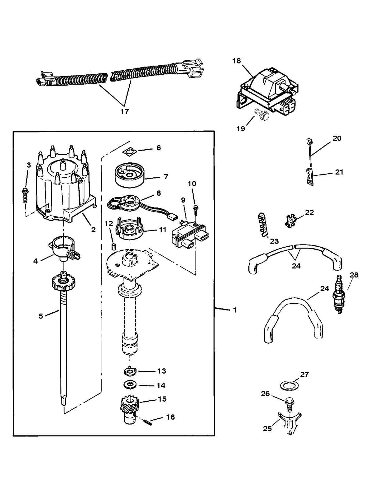 MERCRUISER MIE 454 MAG MPI SKI (GEN VI) DISTRIBUTOR AND IGNITION COMPONENTS