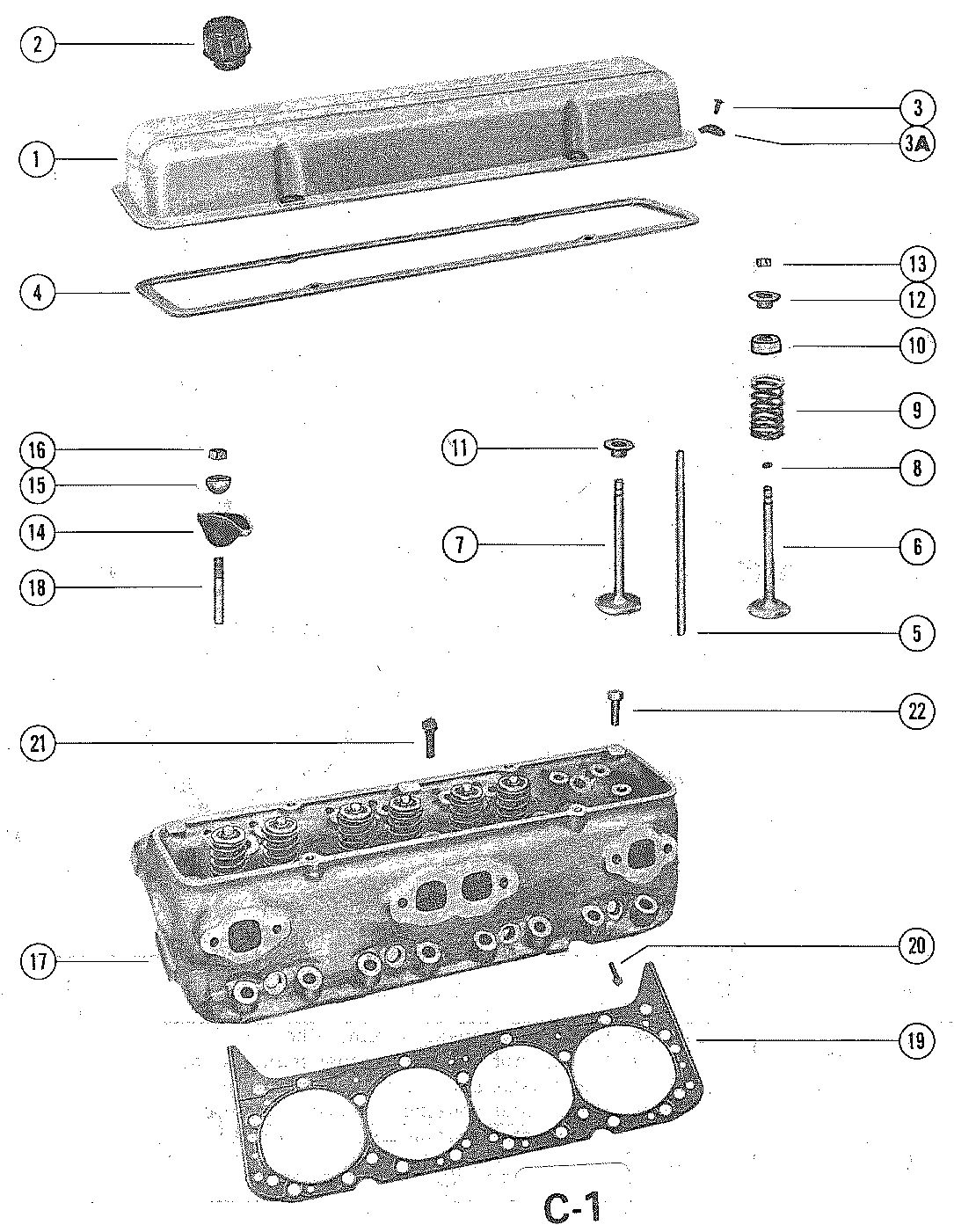 MERCRUISER 228 ENGINE (G.M.) ROCKER COVER AND CYLINDER HEAD