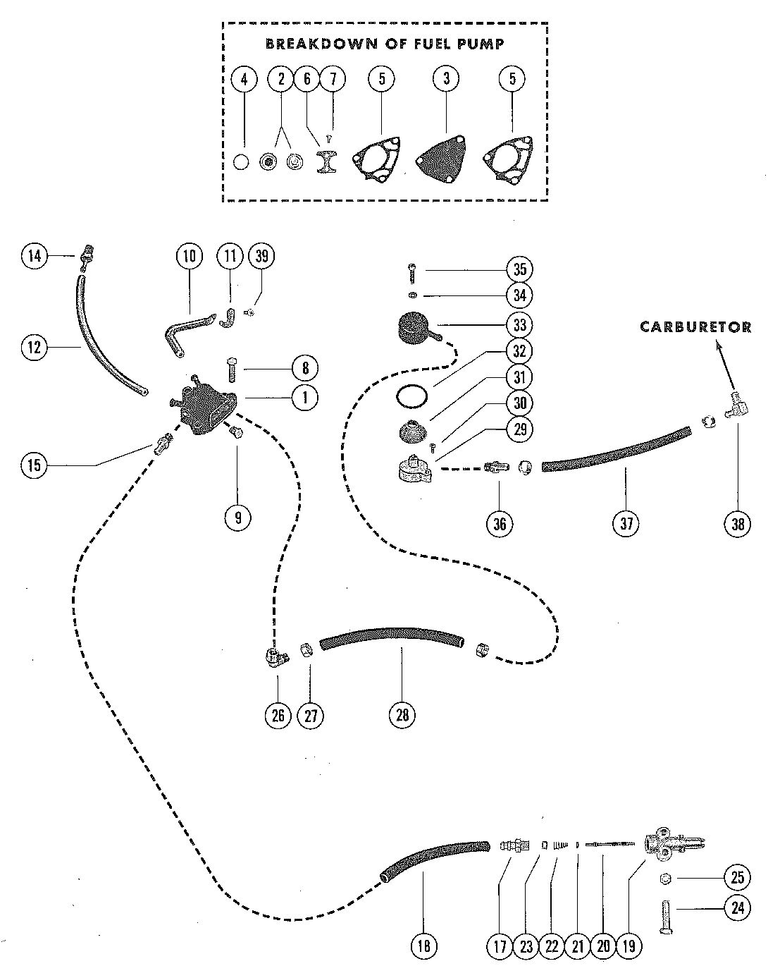 MERCURY MERC 40 FUEL PUMP ASSEMBLY AND FUEL LINES