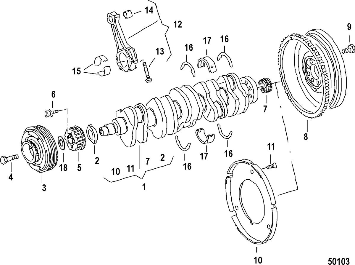 MERCRUISER VW 2.5L ENGINE COMPONENTS, Cranshaft/Connecting Rod Bearings