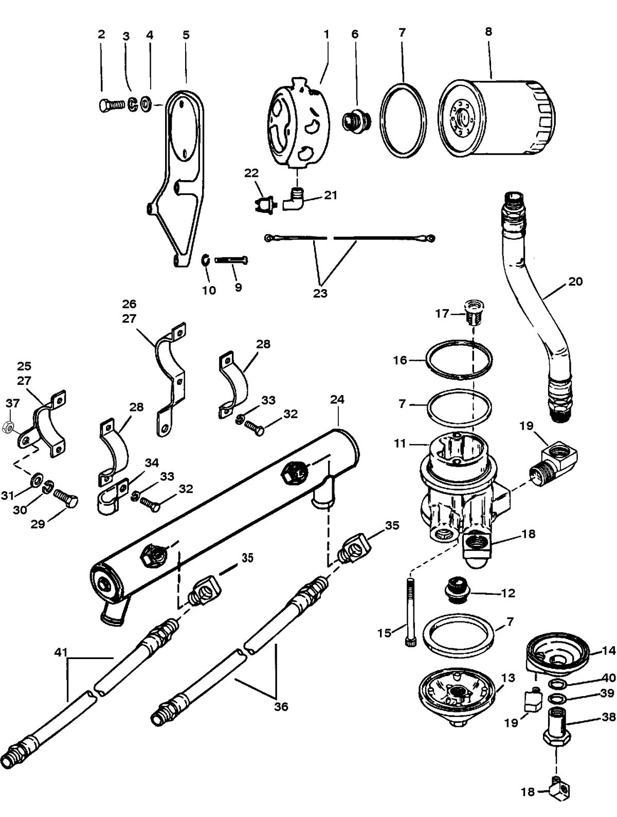 MERCRUISER 525 H.P. ENGINE OIL COOLER & OIL FILTER & ADAPTOR
