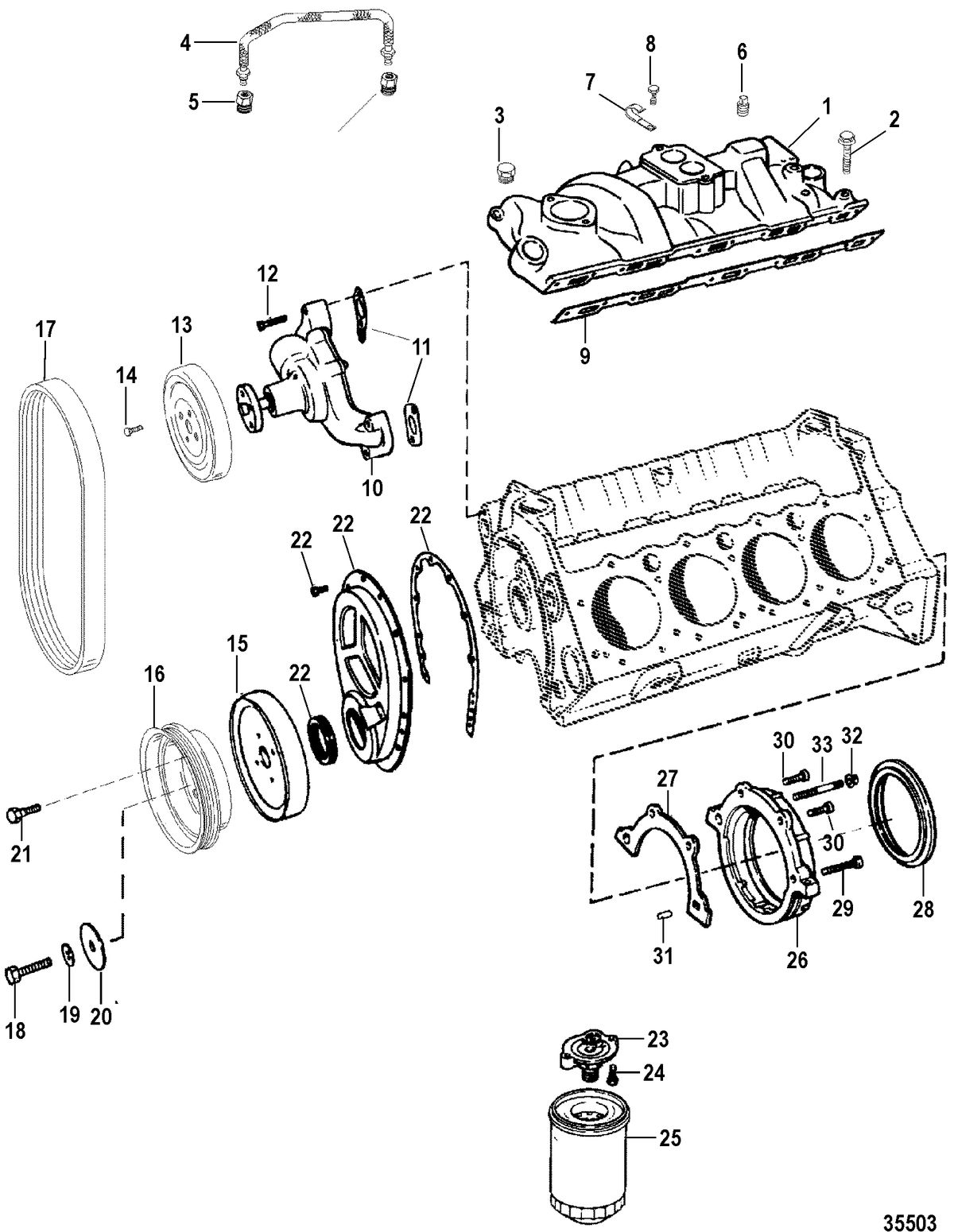 MERCRUISER 5.0L EFI ALPHA/BRAVO 5.7L EFI ALPHA/BRAVO (GEN +) ENGINE INTAKE MANIFOLD AND FRONT COVER