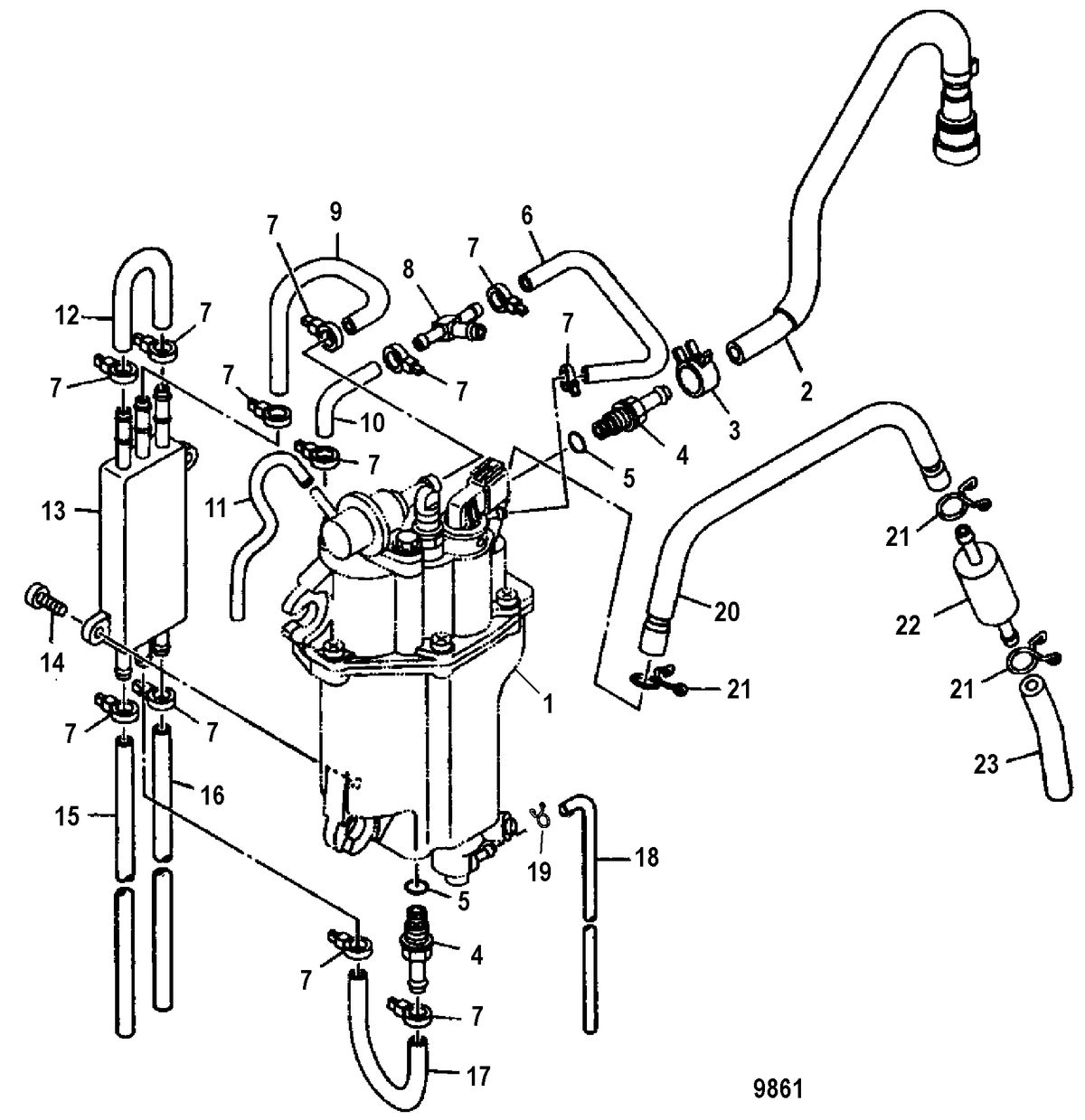 MERCURY/MARINER 75/80/90/100 EFI 4-STROKE Vapor Separator Hose Routings
