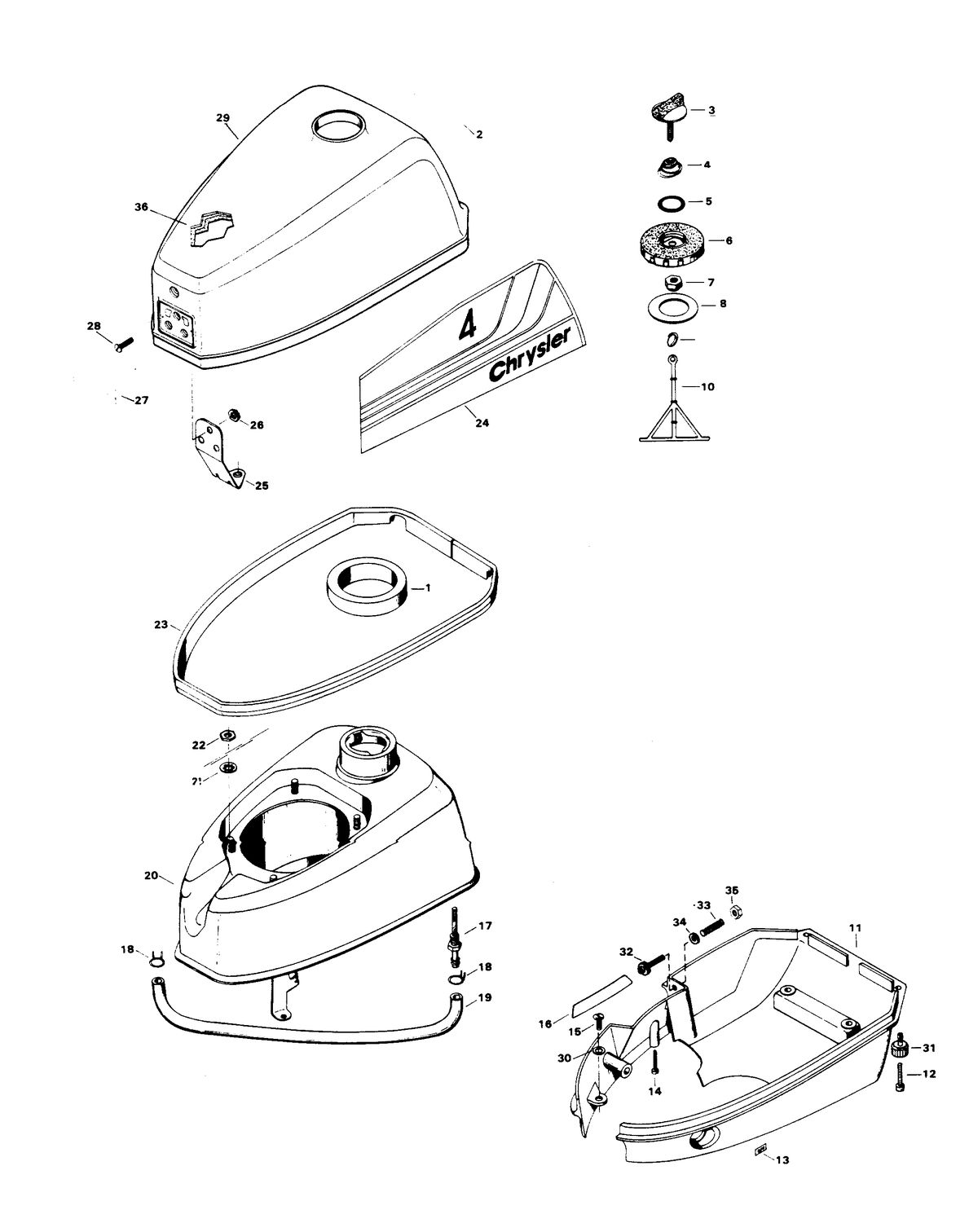 CHRYSLER 4 H.P. ENGINE COVER AND FUEL TANK