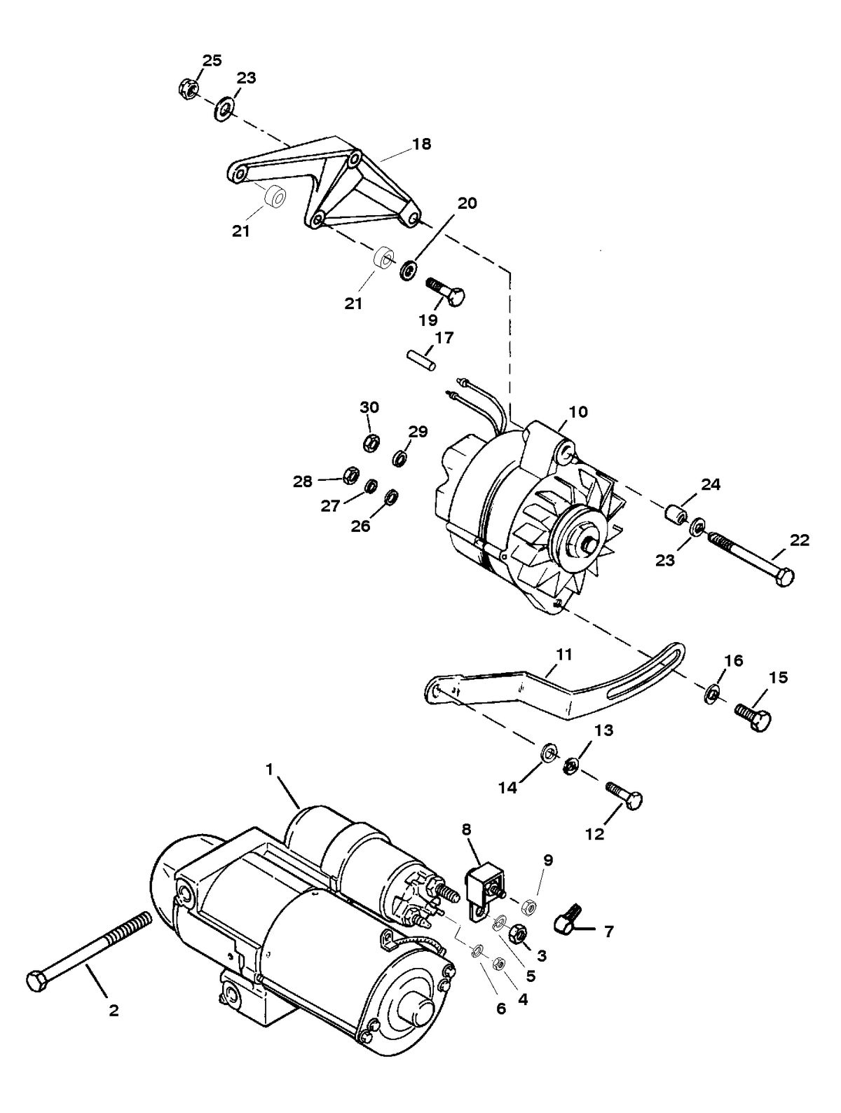 MERCRUISER MIE 454 MAG MPI SKI (GEN VI) STARTER MOTOR AND ALTERNATOR