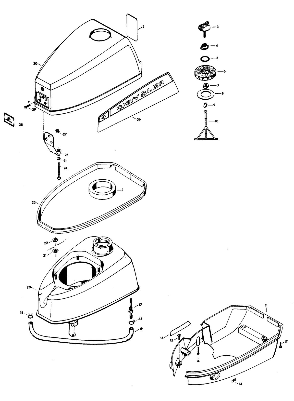 CHRYSLER 4 H.P. ENGINE COVER AND FUEL TANK