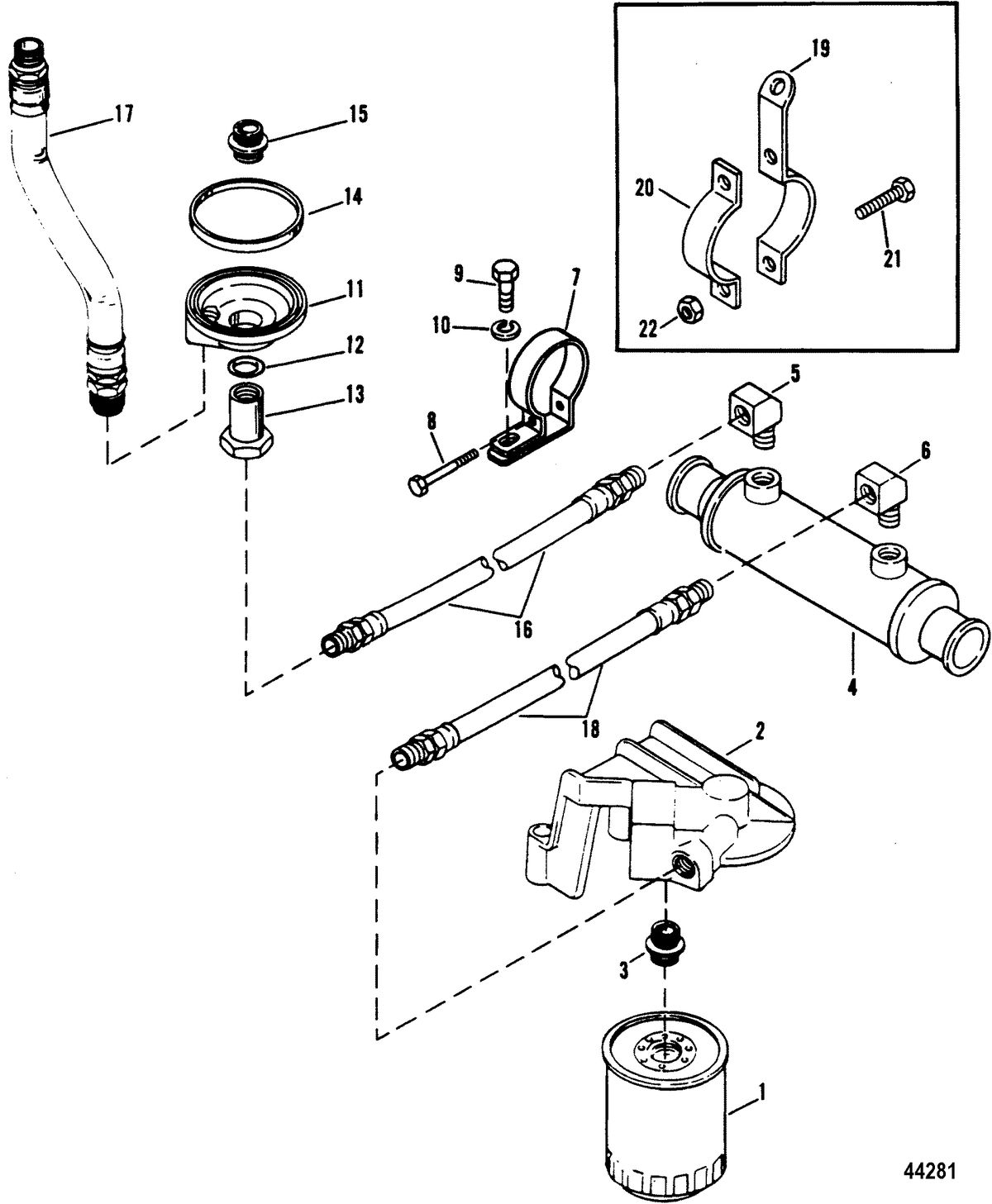MERCRUISER 7.4L (MIE) HURTH/BORG WARNER (GEN V) OIL FILTER AND ADAPTER(S/N 0F159999 AND BELOW)
