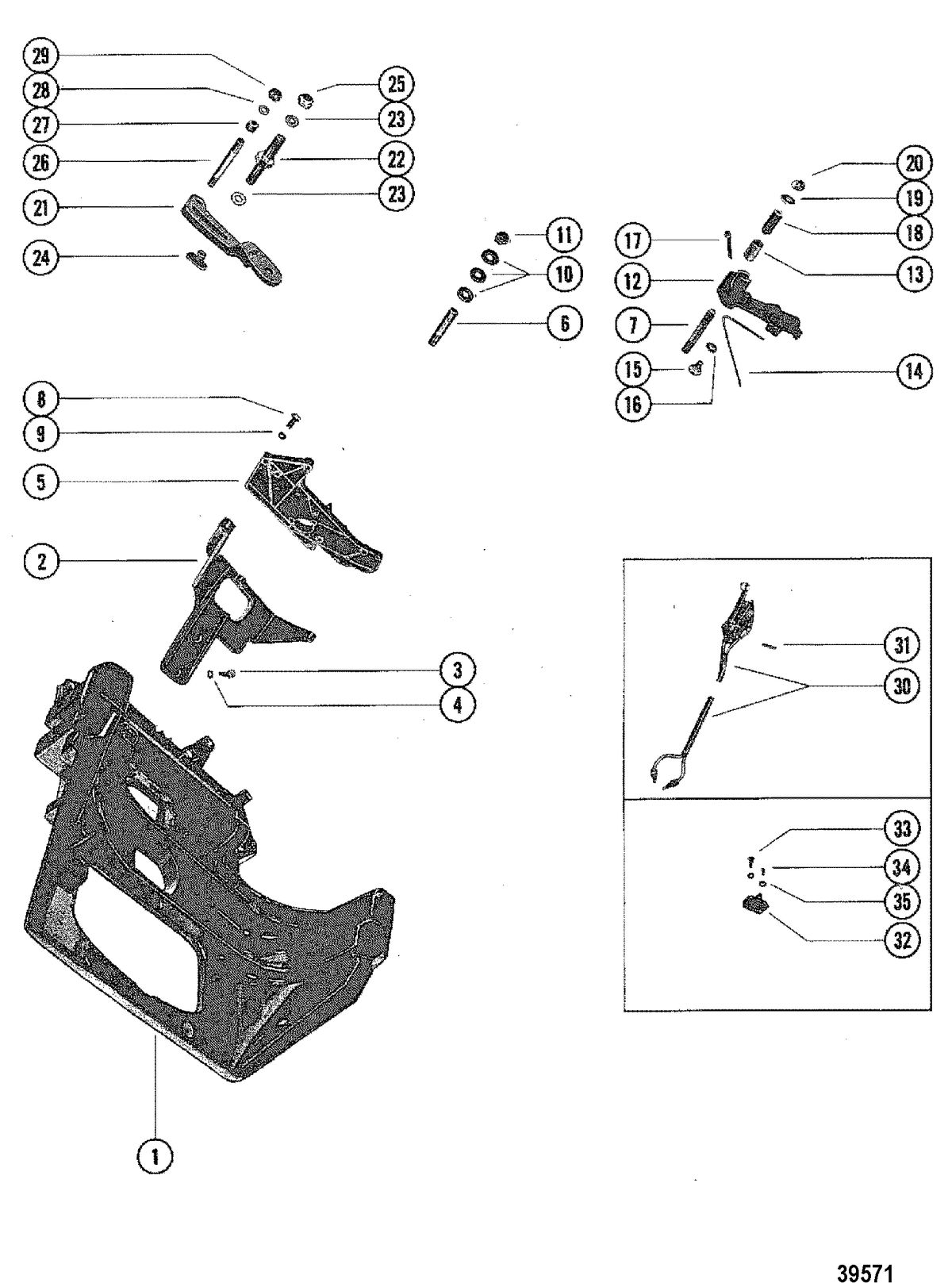 MERCRUISER 120/140 (1.98 RATIO) 165 (1.65 RATIO) 470/485 (1.84 RATIO) 260/898/228 (1.50 RATIO) TRANSOM PLATE AND SHIFT LEVER(IN-LINE ENGINES)
