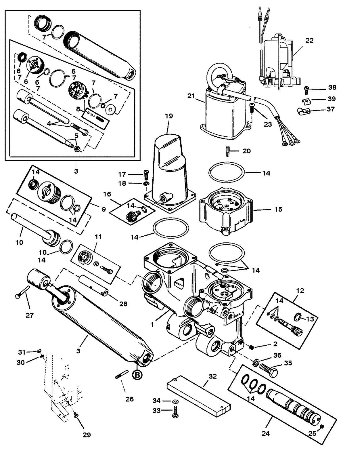 RACE OUTBOARD 225 (EFI) PRO-MAX/SUPER MAGNUM POWER TRIM COMPONENTS