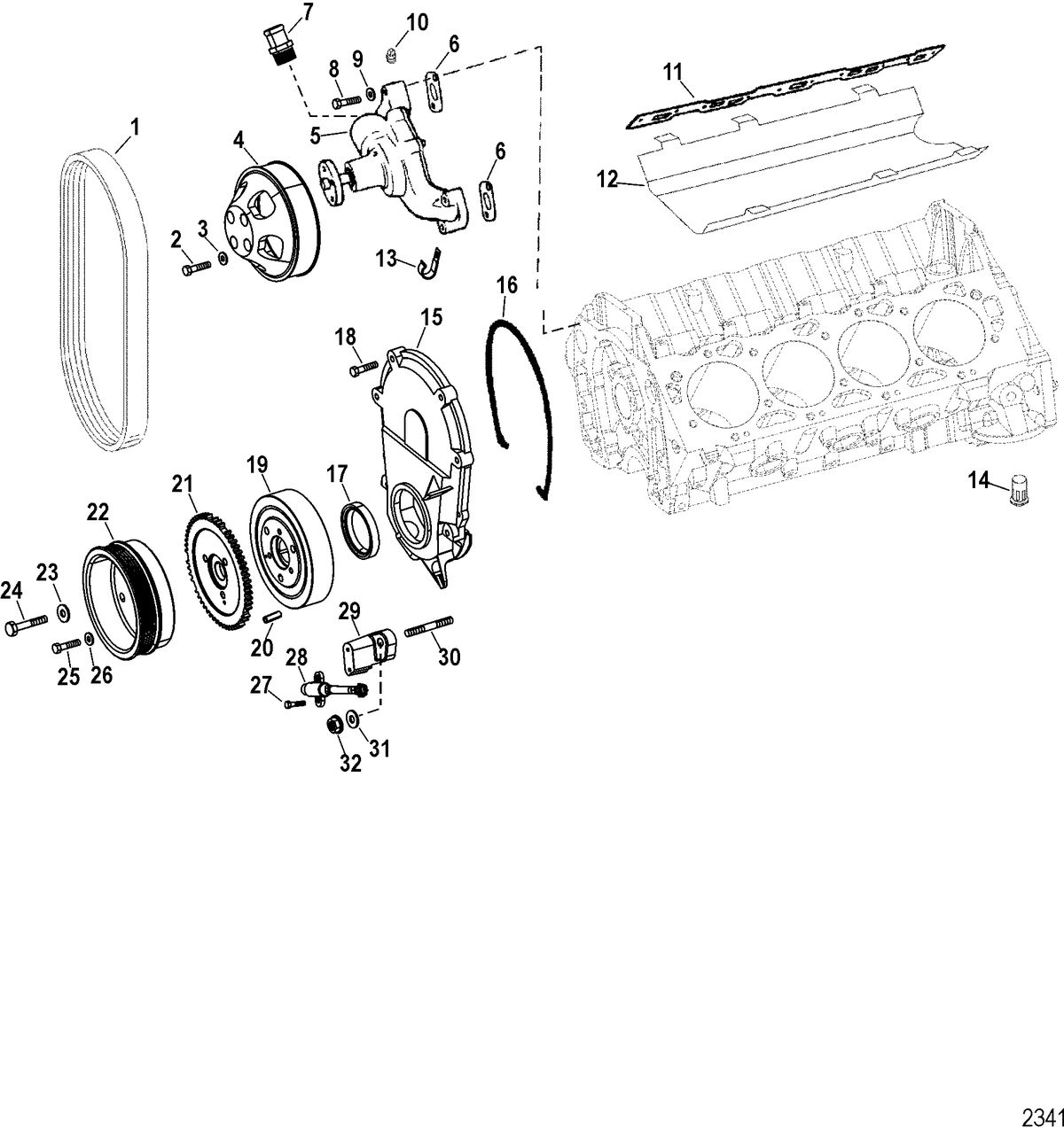 RACE STERNDRIVE 525 EFI Engine Components(Water Pump And Front Cover)