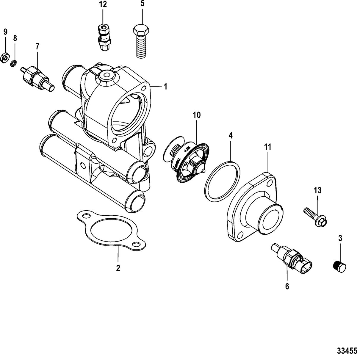 MERCRUISER 5.7/6.2L MPI INBOARD EC Thermostat and Housing, Closed Cooling
