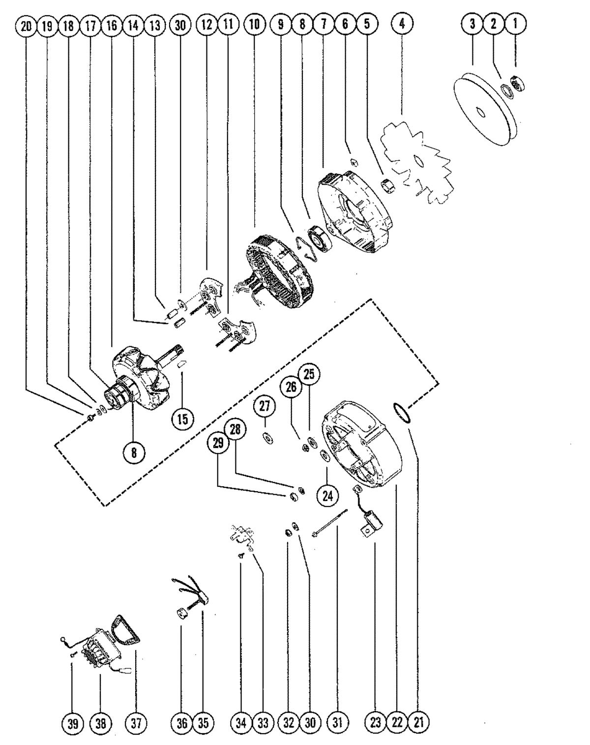 MERCRUISER 898 (STERN DRIVE) 198 (INBOARD) ENGINE ALTERNATOR ASSEMBLY, COMPLETE (MOTOROLA)