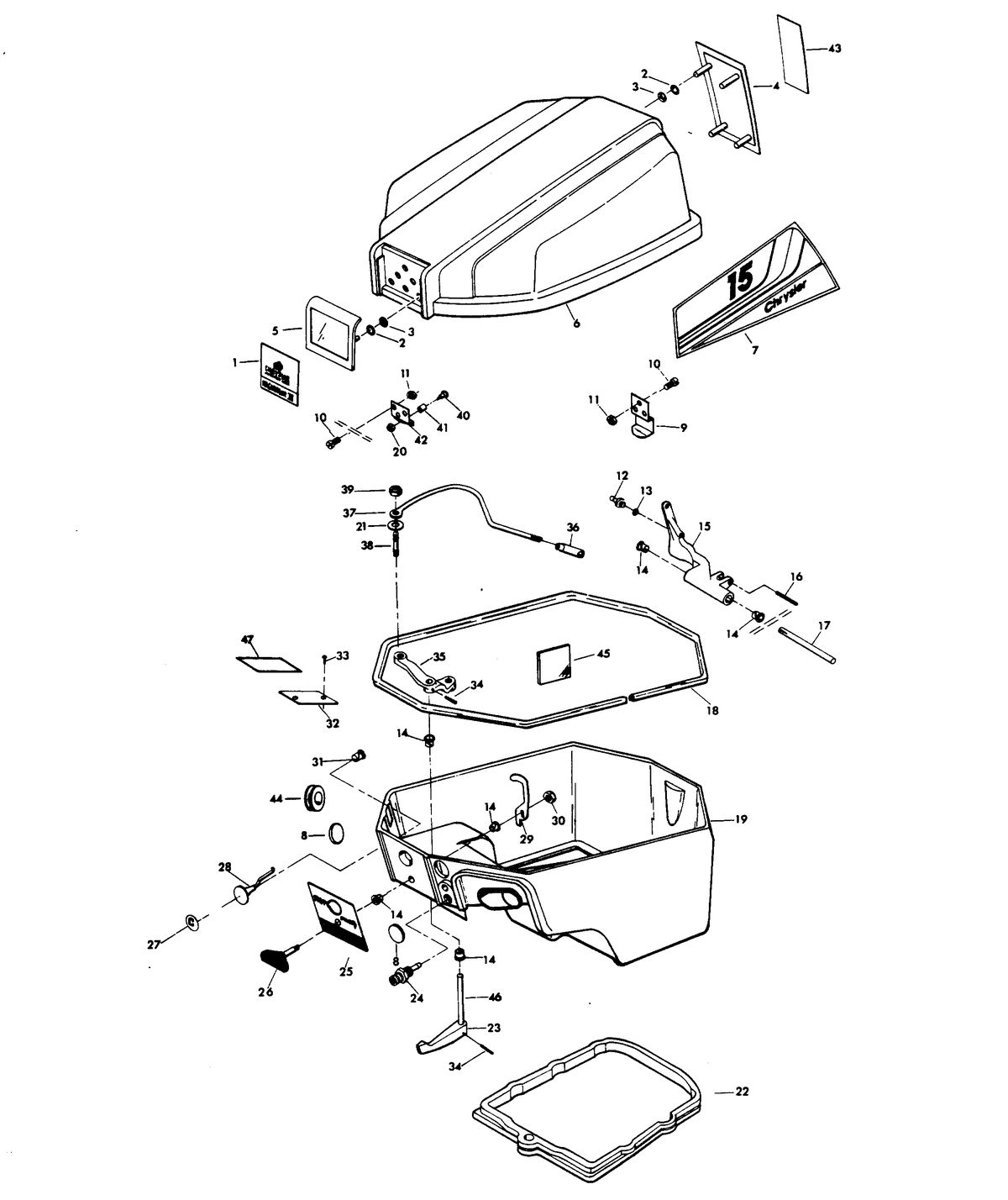 CHRYSLER 15 H.P. ENGINE COVER AND SUPPORT PLATE (ALTERNATOR MODELS)