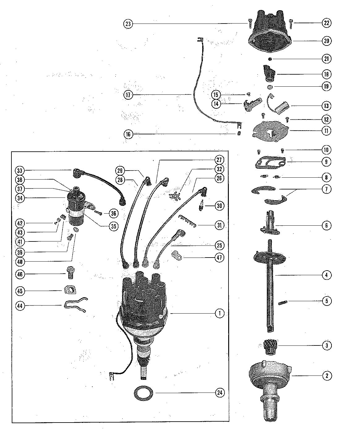 MERCRUISER 150 ENGINE DISTRUBUTOR ASSEMBLY AND COIL