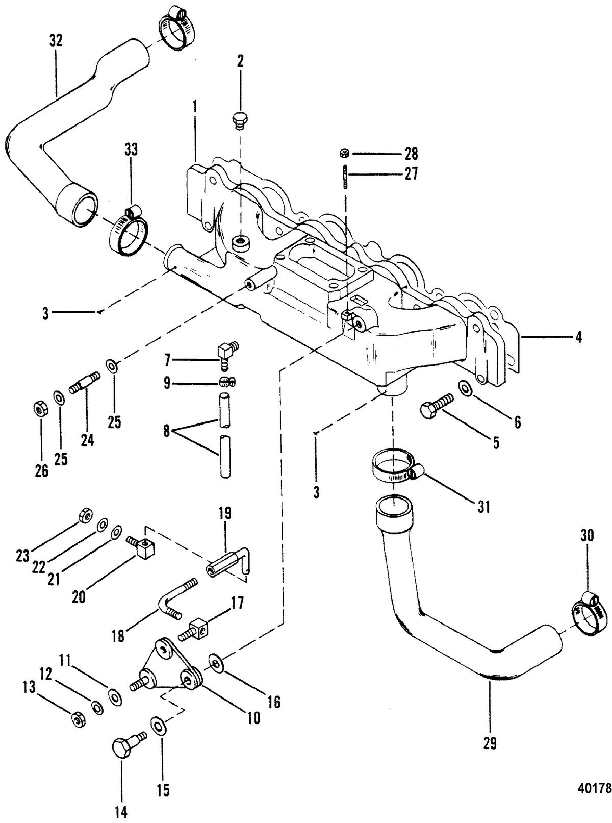 MERCRUISER 470 ENGINE INTAKE MANIFOLD AND THROTTLE LINKAGE