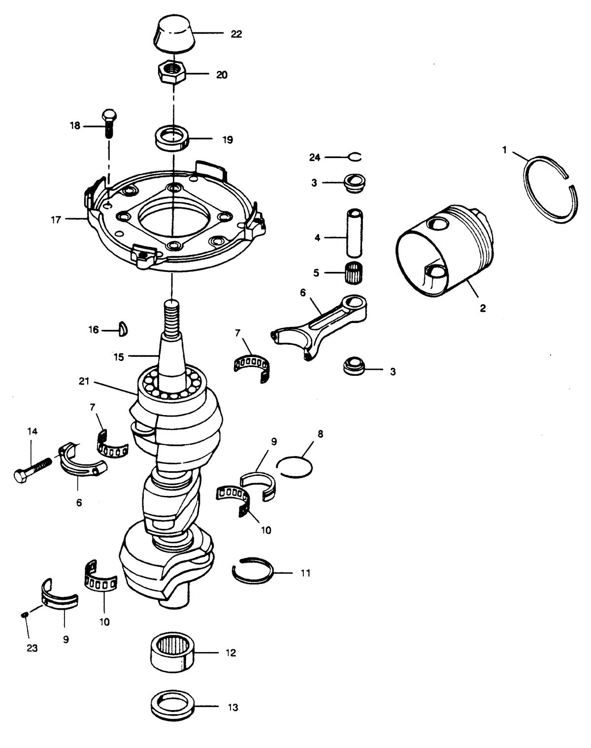 FORCE FORCE 1989 85 H.P. "B" MODEL L-DRIVE CRANKSHAFT AND PISTON