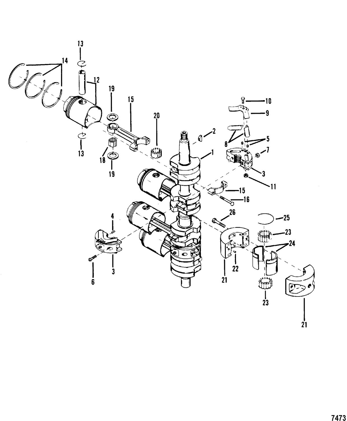 MERCURY/MARINER 45 HP Crankshaft, Pistons, and Connecting Rods