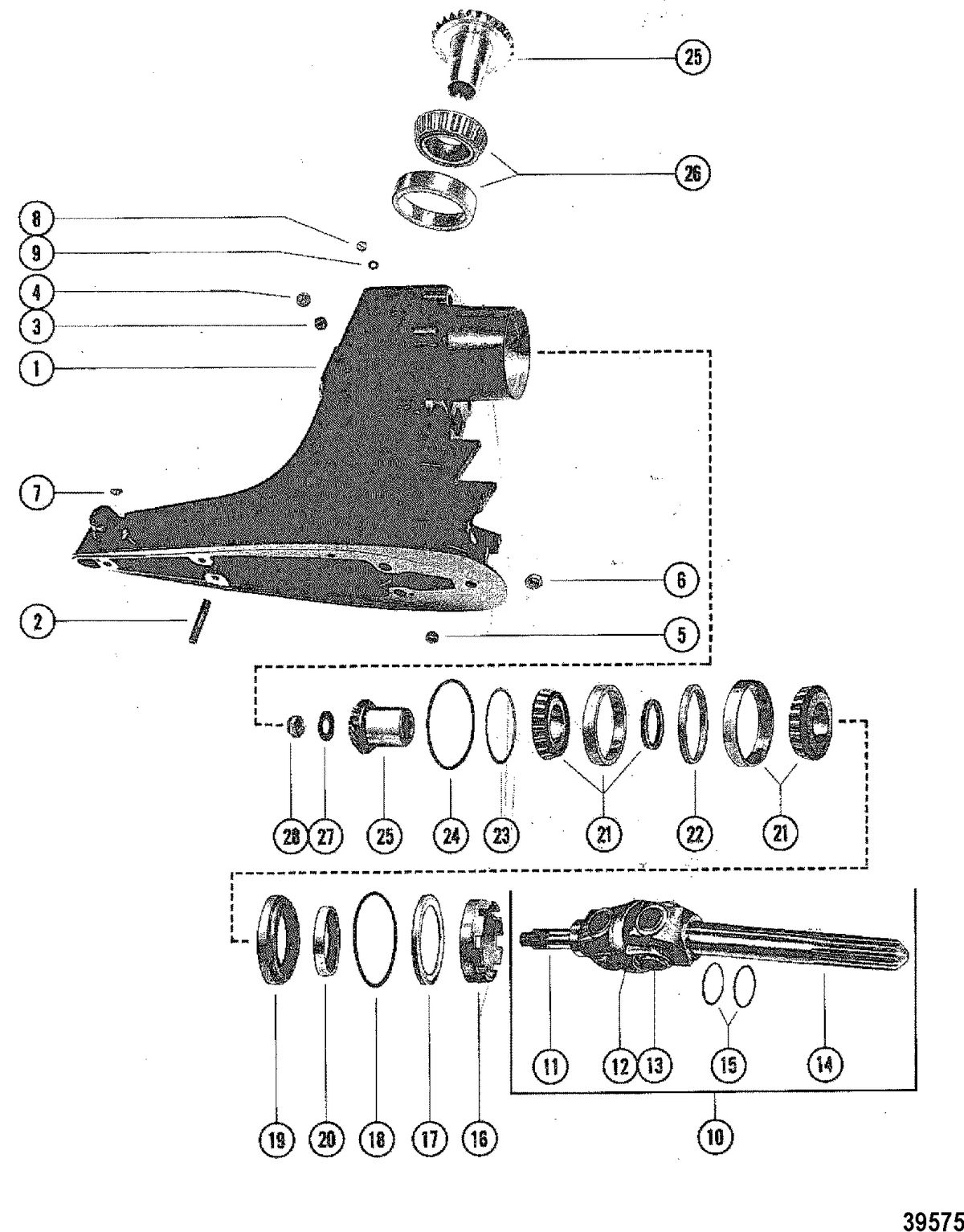 MERCRUISER 120/140 (1.98 RATIO) 165 (1.65 RATIO) 470/485 (1.84 RATIO) 260/898/228 (1.50 RATIO) DRIVESHAFT HOUSING AND GEAR ASSEMBLY