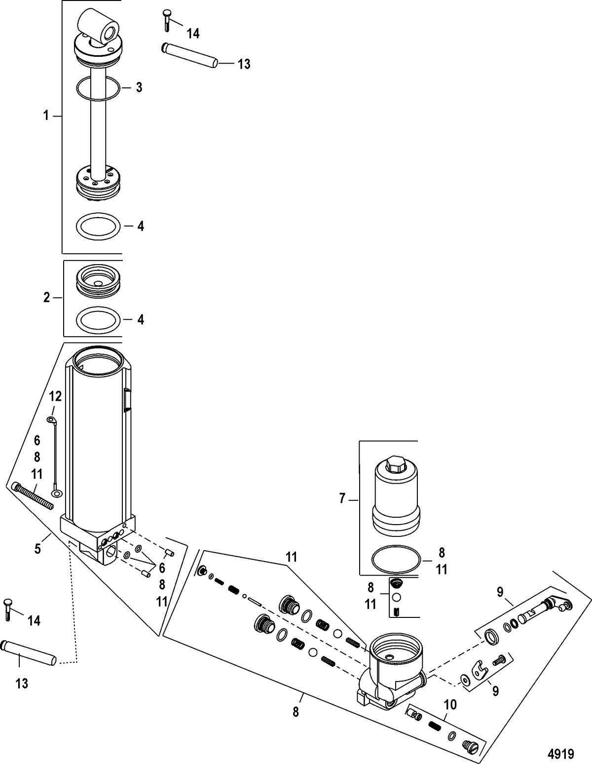 MERCURY/MARINER 55/60 JET 40 (3 CYLINDER) Manual Tilt Components