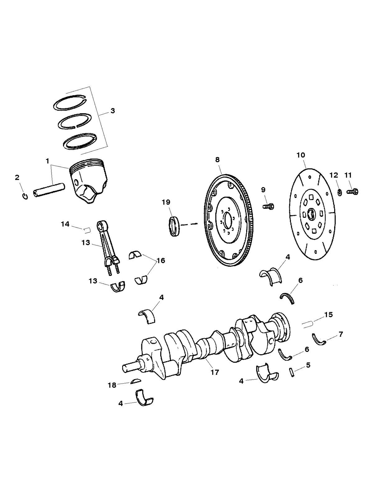 MERCRUISER 800 SC ENGINE CRANKSHAFT, PISTONS AND CONNECTING RODS