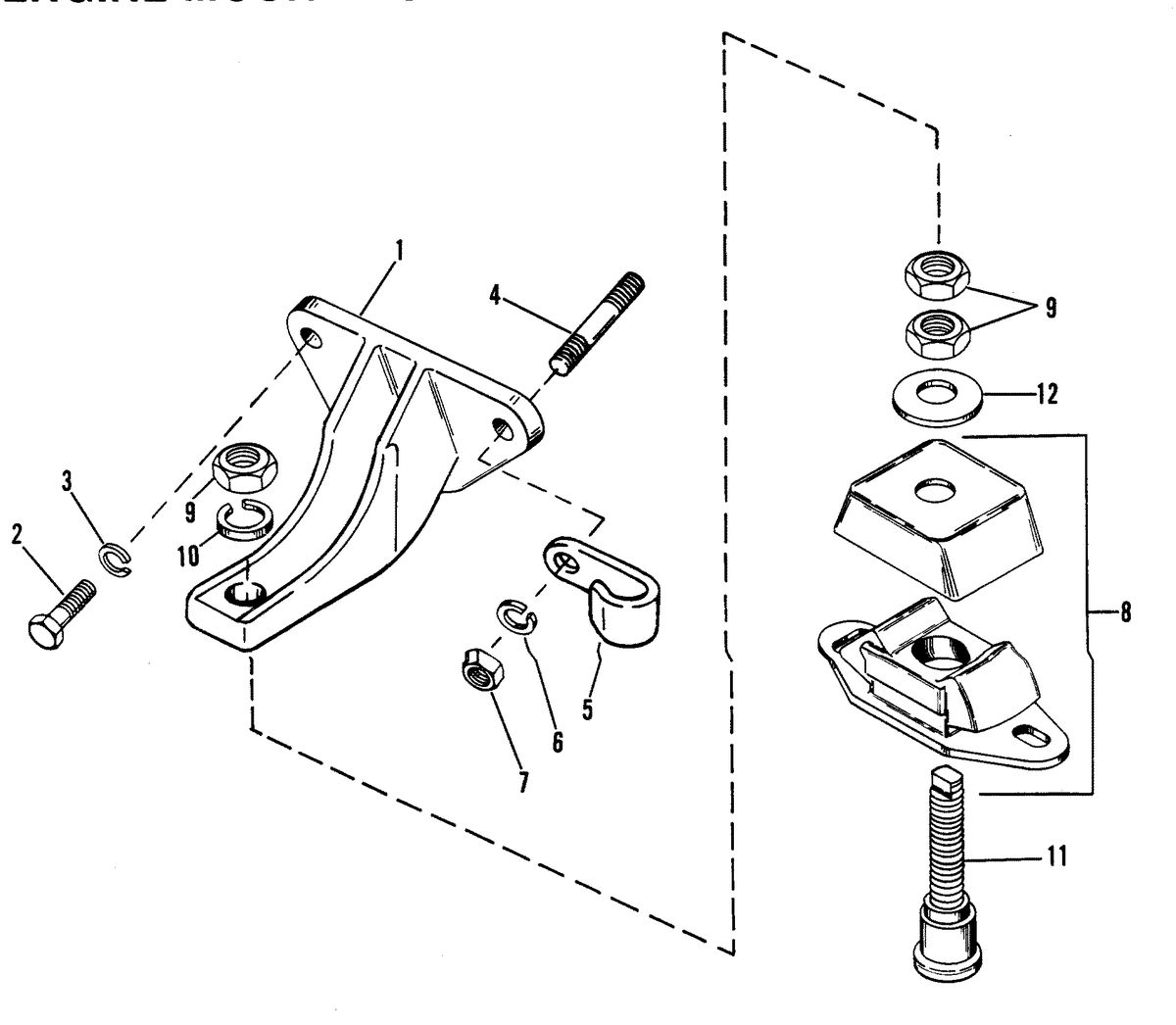 MERCRUISER 185R/MR ENGINE (229 CID) ENGINE MOUNTING