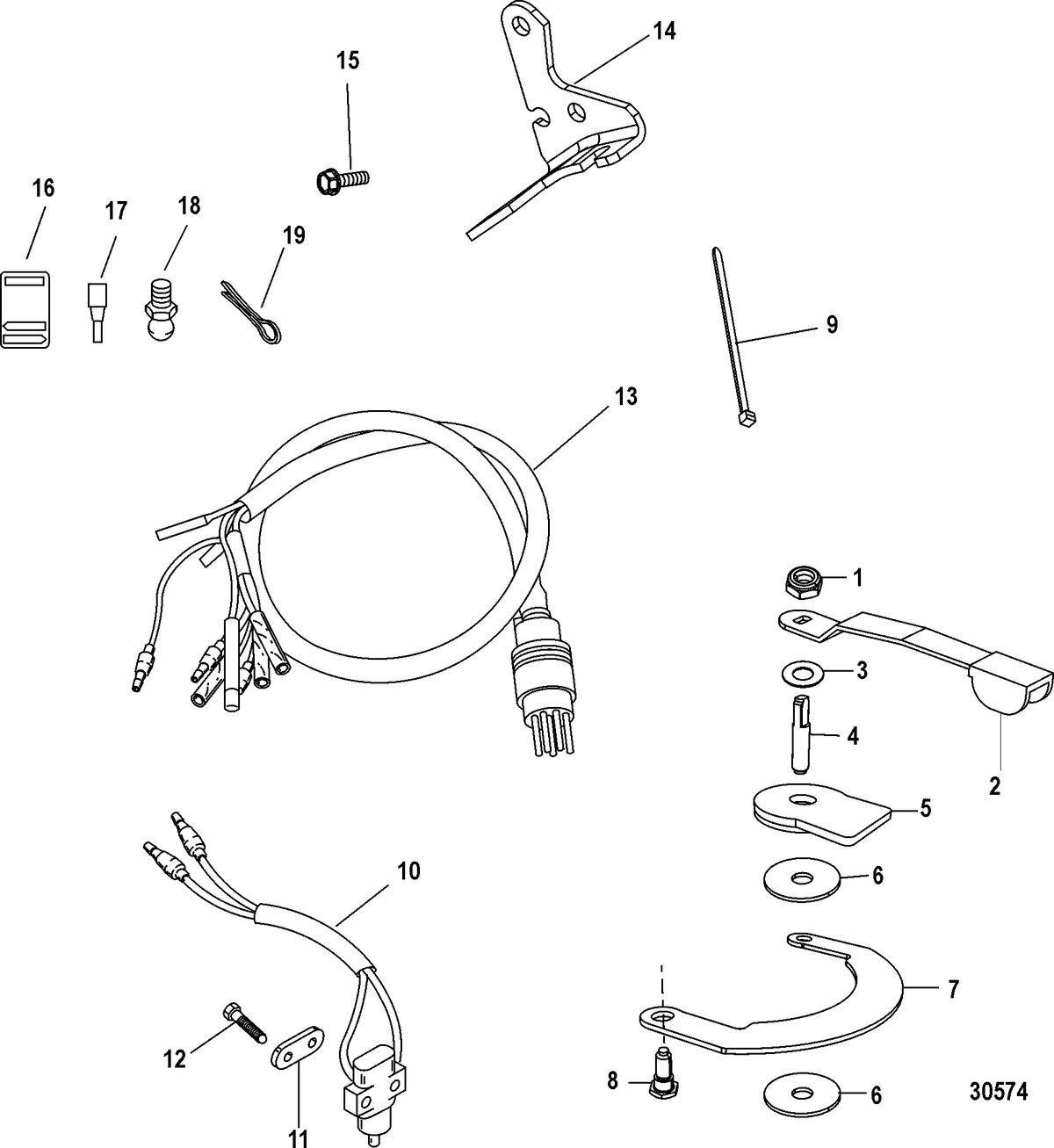 ACCESSORIES STEERING SYSTEMS AND COMPONENTS Tiller Handle Kit Components(821455A6 / A7 / A20)