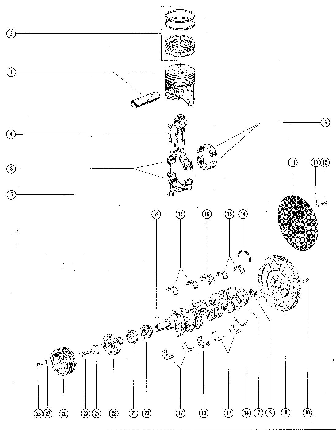 MERCRUISER 215 ENGINE CRANKSHAFT, PISTON AND CONNECTING ROD