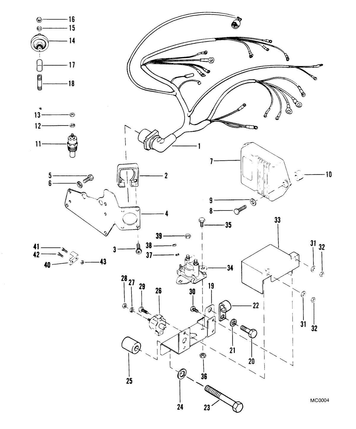 MERCRUISER 350 MAGNUM ENGINE WIRING HARNESS AND ELECTRICAL COMPONENTS