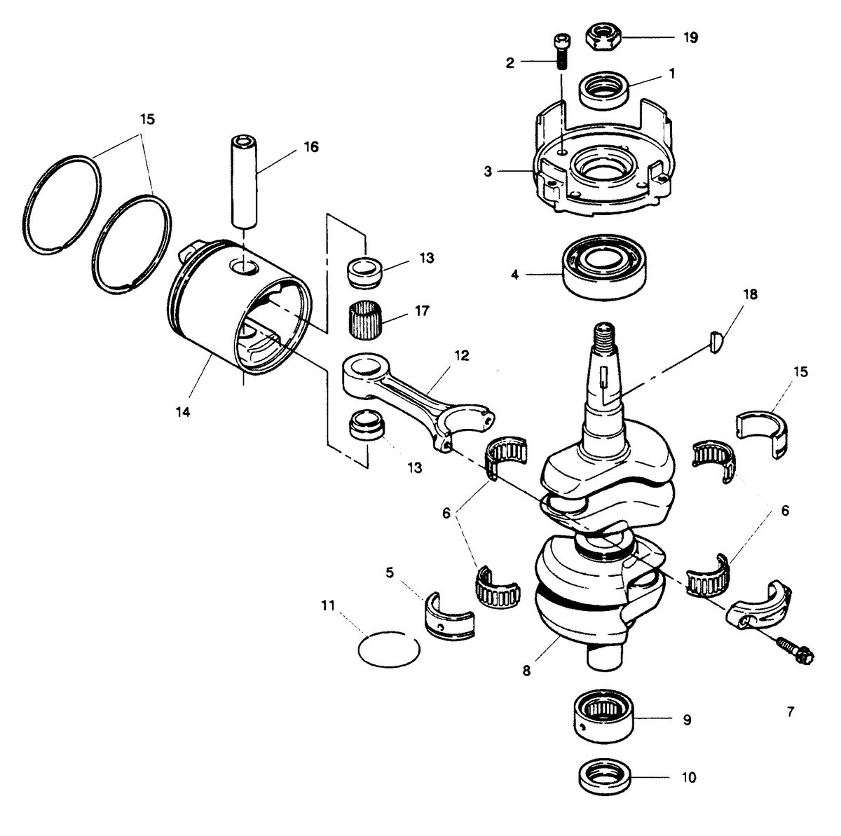 FORCE FORCE 1989 50 H.P. "A" MODELS CRANKSHAFT AND PISTON