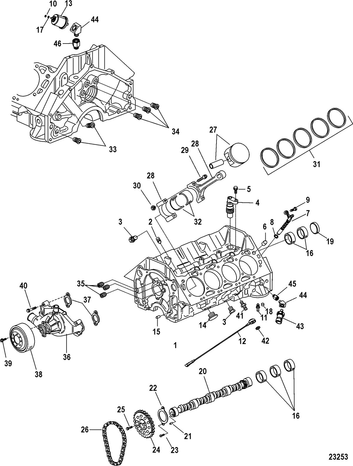 MERCRUISER 8.1L INBOARD Block, Camshaft and Pistons