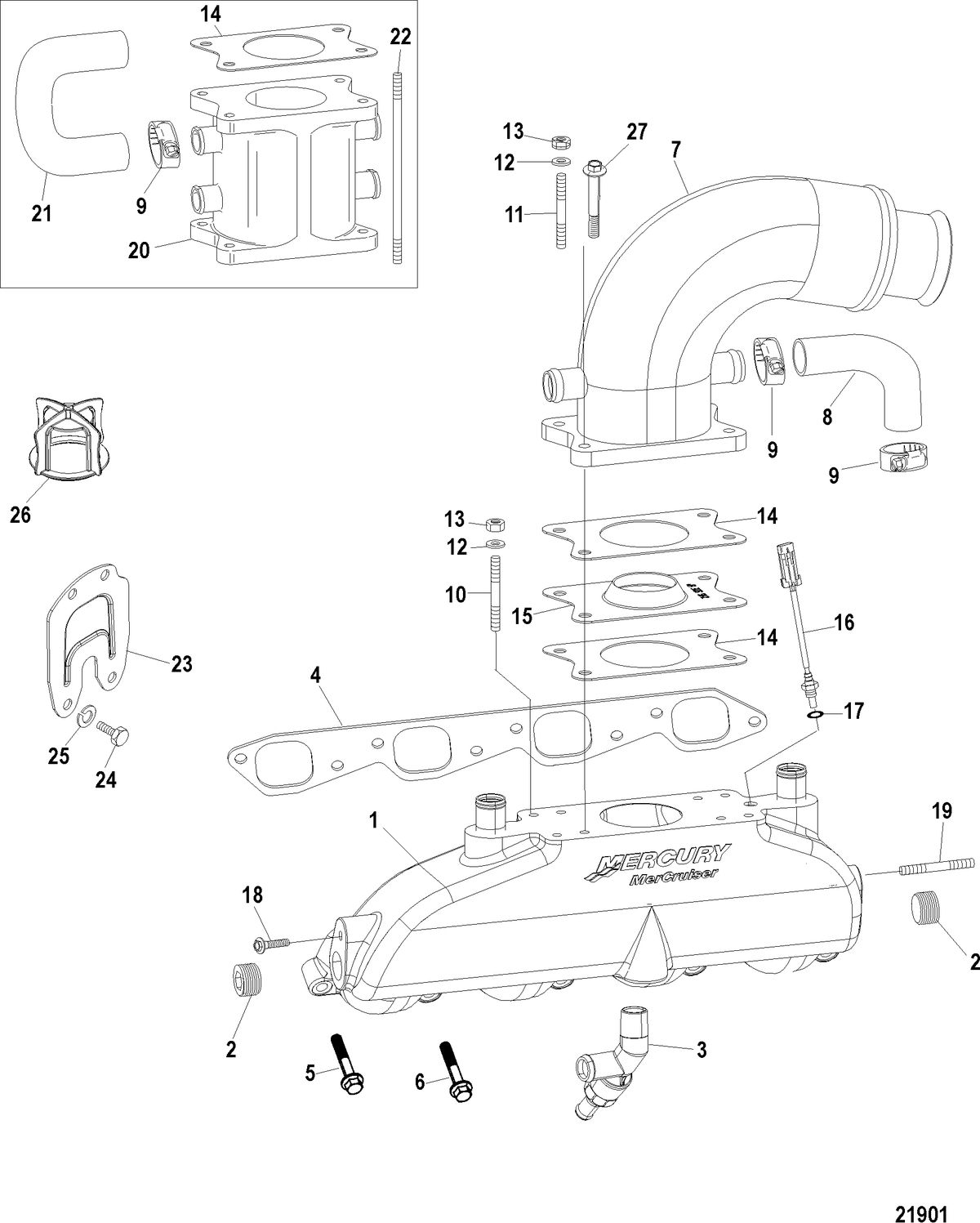 MERCRUISER 8.1L INBOARD Exhaust Manifold, Elbow and Riser