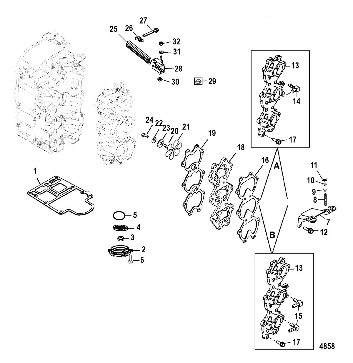 MERCURY/MARINER 55/60/45 JET/60 BIGFOOT (2-STROKE) Induction Manifold and Reed Block