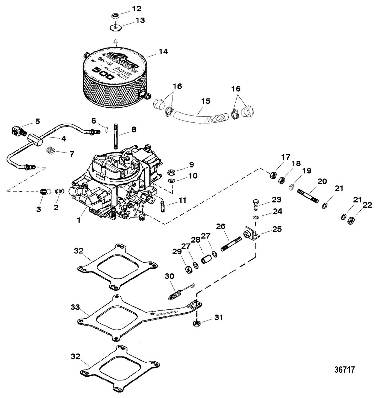 RACE STERNDRIVE 500 CARB (502CID) 8.2L ENGINE (GEN +) CARBURETOR AND LINKAGE