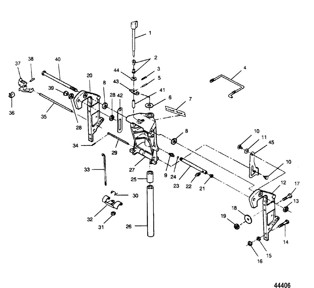 FORCE 90 HP A-MODELS (1990) FORCE Swivel Bracket and Transom Bracket(Without Power Trim)