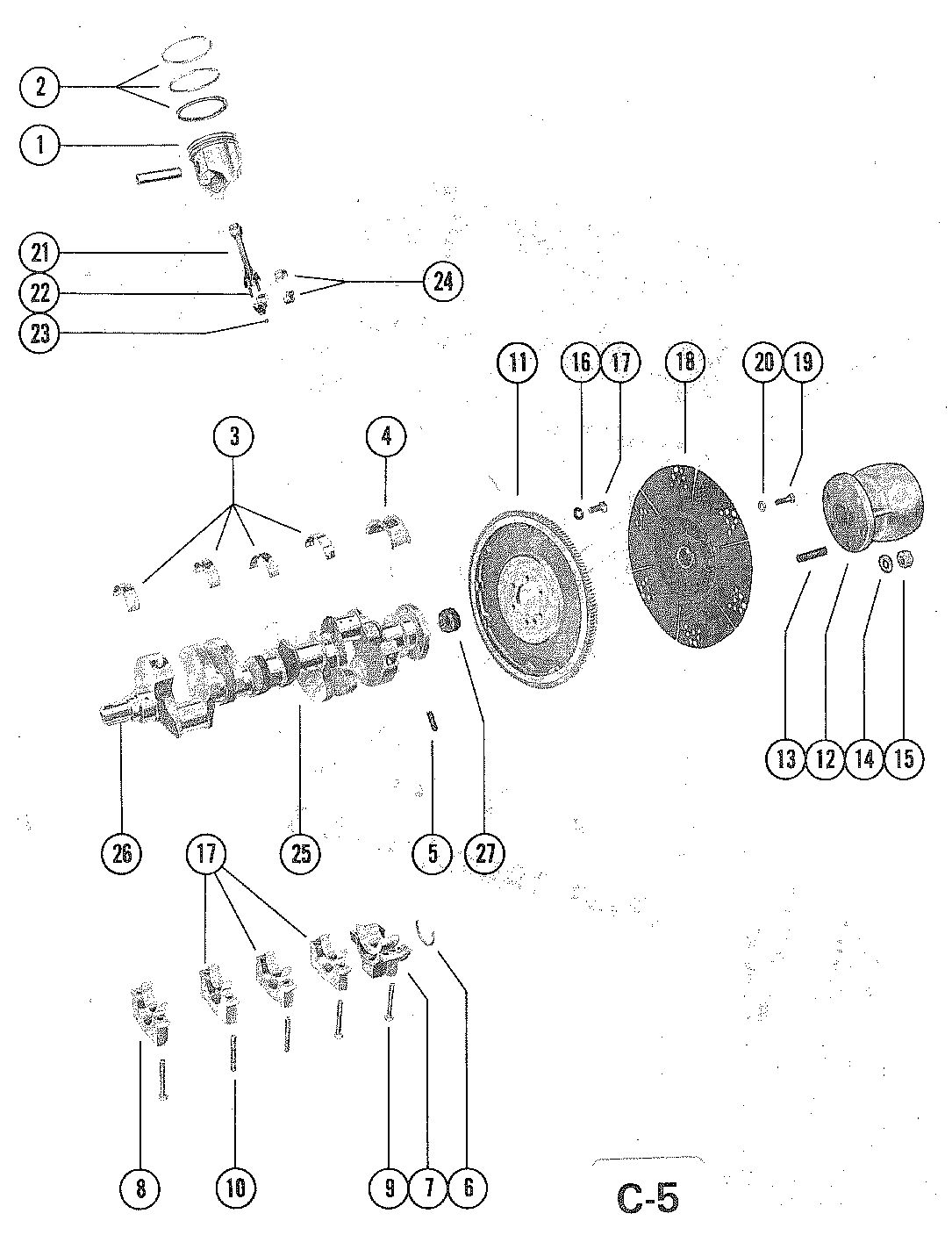 MERCRUISER 228 ENGINE (G.M.) CRANKSHAFT AND PISTONS