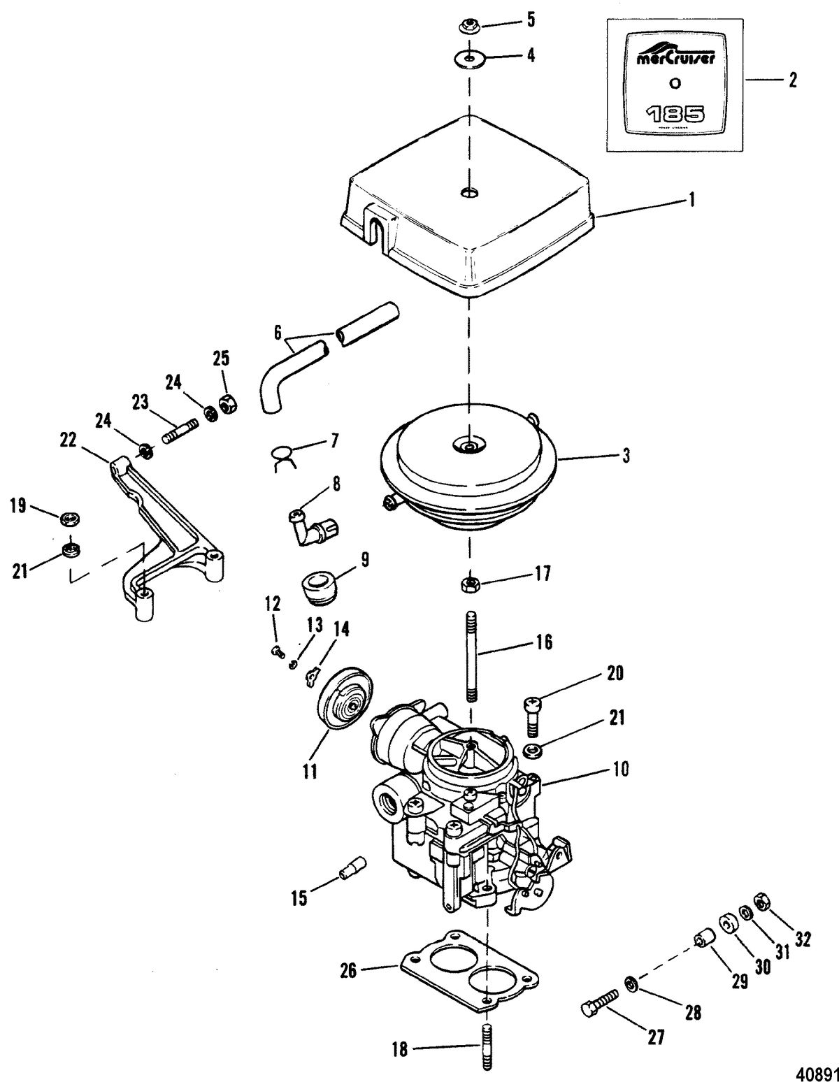 MERCRUISER 185/205 H.P. MR/ALPHA ONE ENGINE Carburetor & Throttle Linkage(185)