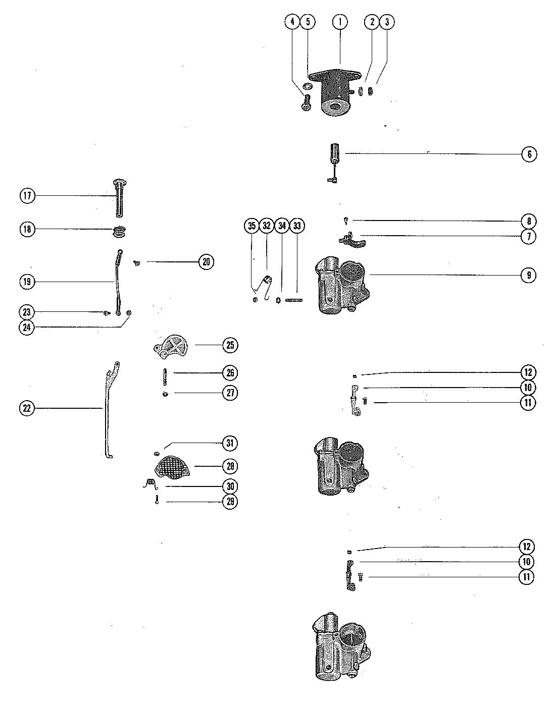 MARINER 140 HORSEPOWER CARBURETOR LINKAGE AND CHOKE SOLENOID