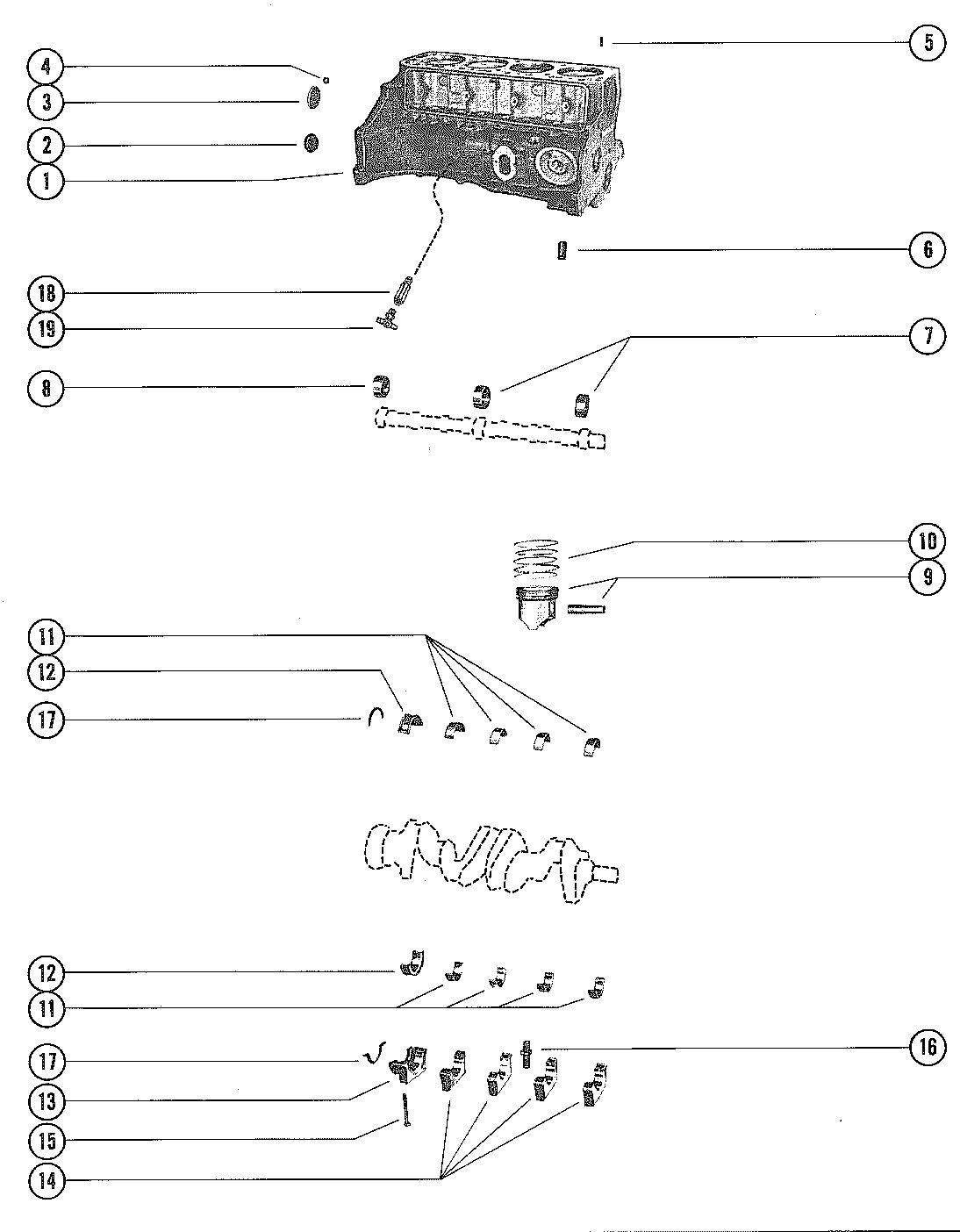 MERCRUISER 120 ENGINE CYLINDER BLOCK, PISTON AND BEARINGS