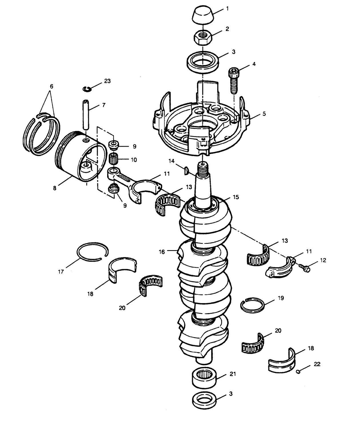 FORCE FORCE 120 H.P. "A" MODEL 1990 L-DRIVE CRANKSHAFT AND PISTON