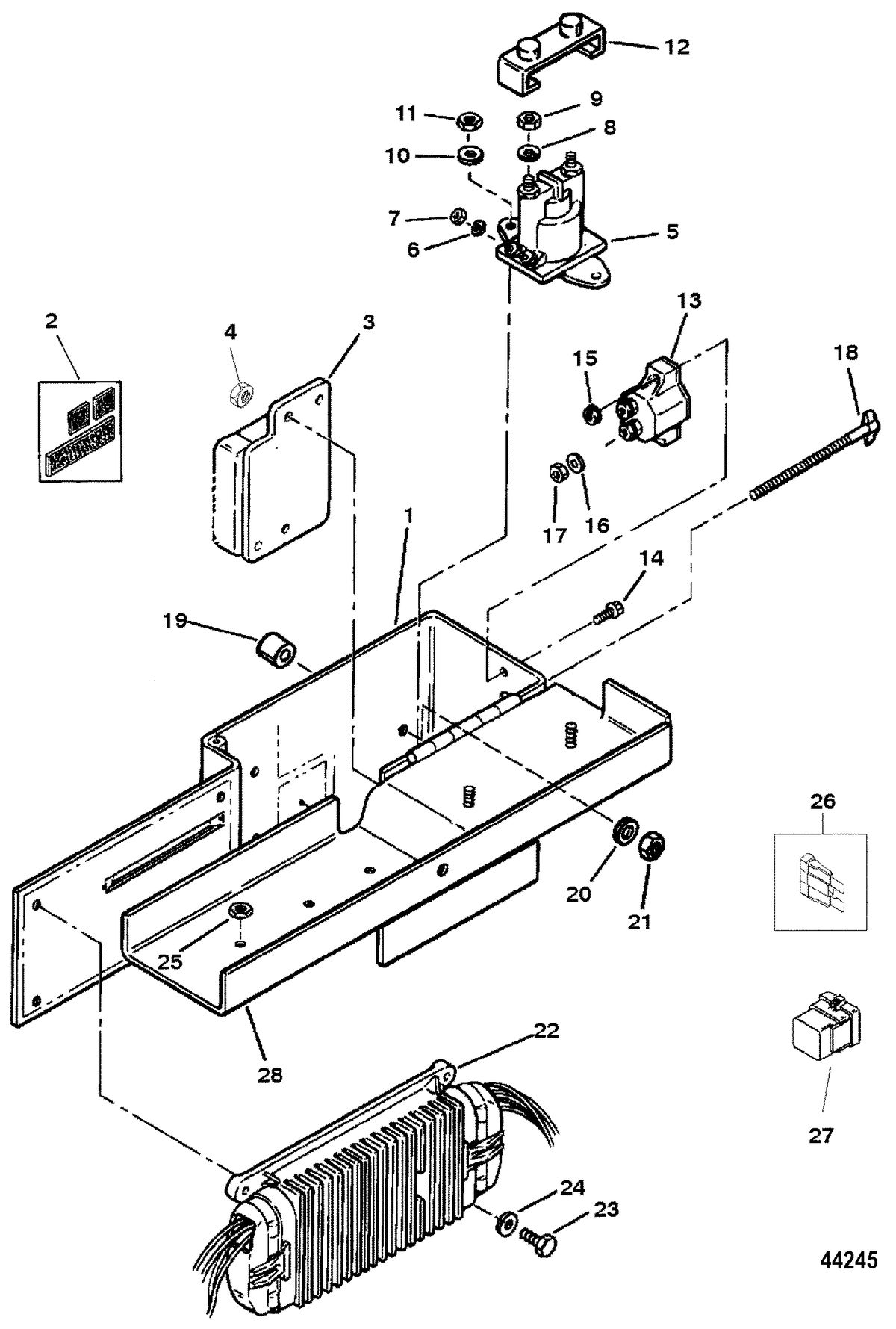 MERCRUISER 7.4L EFI (MIE) HURTH/BORG WARNER (GEN VI) ELECTRICAL BOX AND COMPONENTS