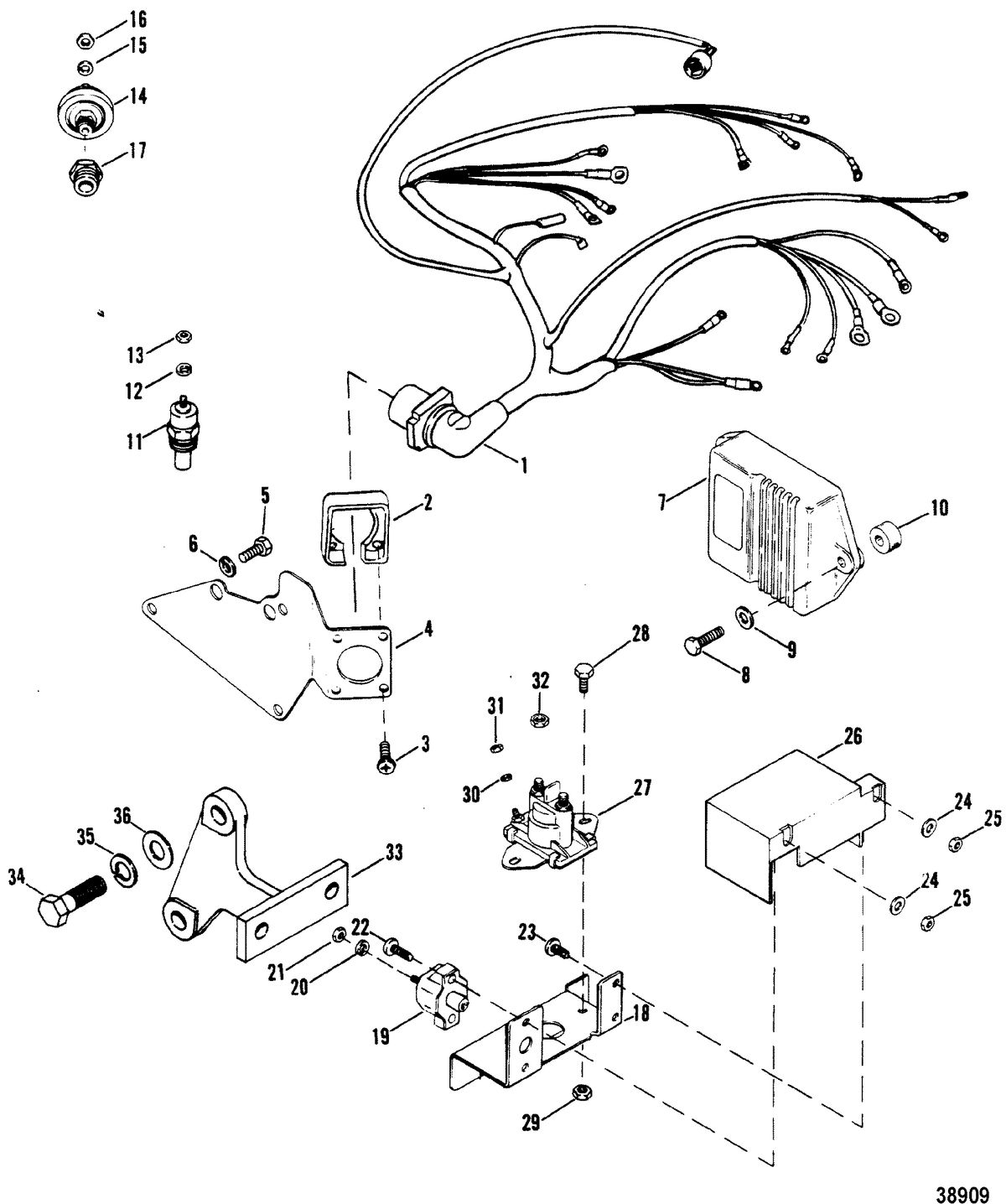 MERCRUISER 340 H.P./7.4L W/BORG WARNER TRANS (GM) WIRING HARNESS, ELECTRICAL AND IGNITION