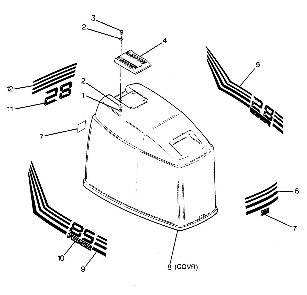 FORCE FORCE 1988 85 H.P. "B" MODELS ENGINE COVER FORCE MODELS