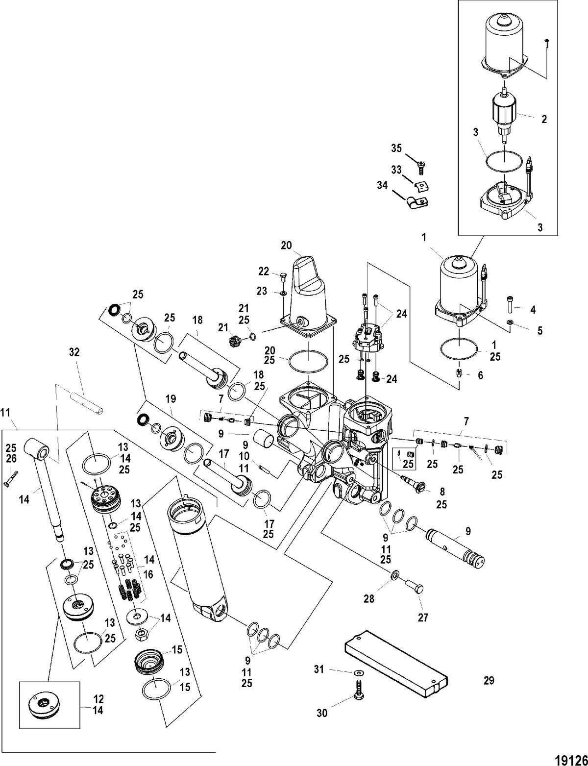 MERCURY/MARINER 225/250 3.0L EFI Power Trim Components(Cast Pump Housing)