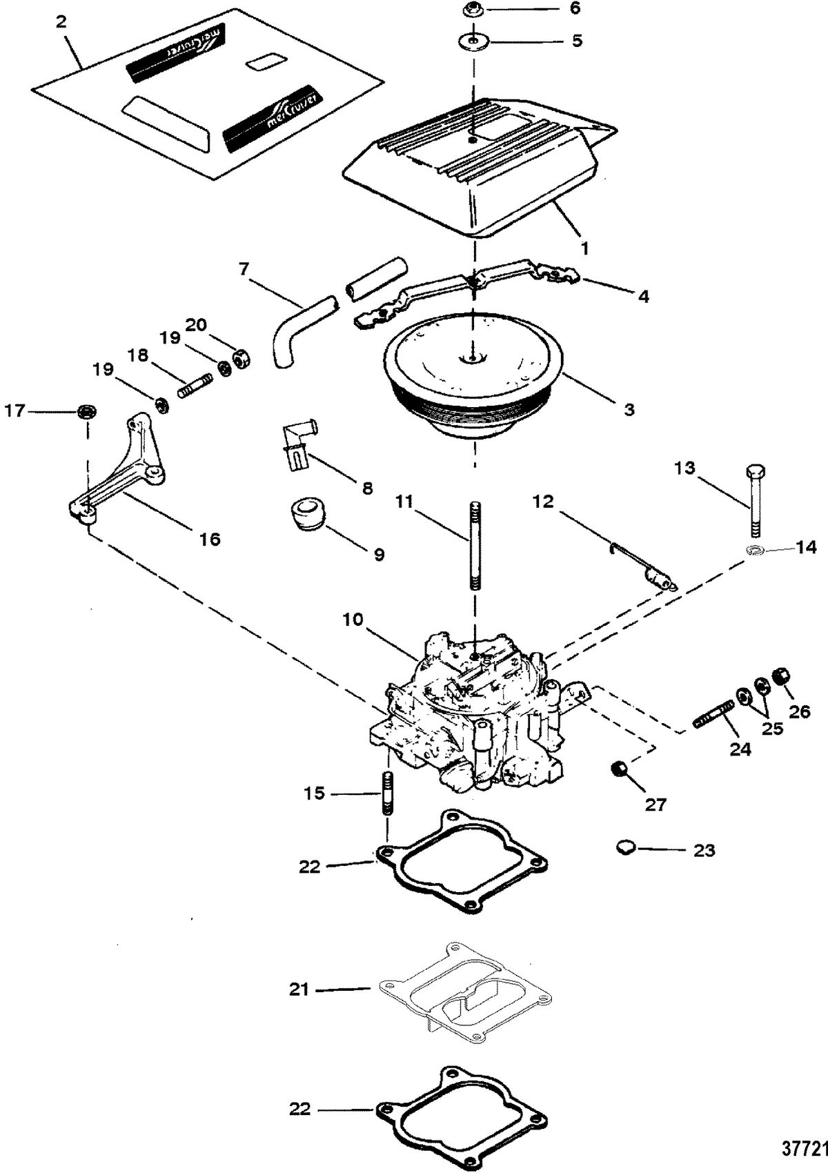 MERCRUISER 5.7L/LX 350 MAG ALPHA/BRAVO CARBURETOR/THROTTLE LINKAGE(4 BARREL)
