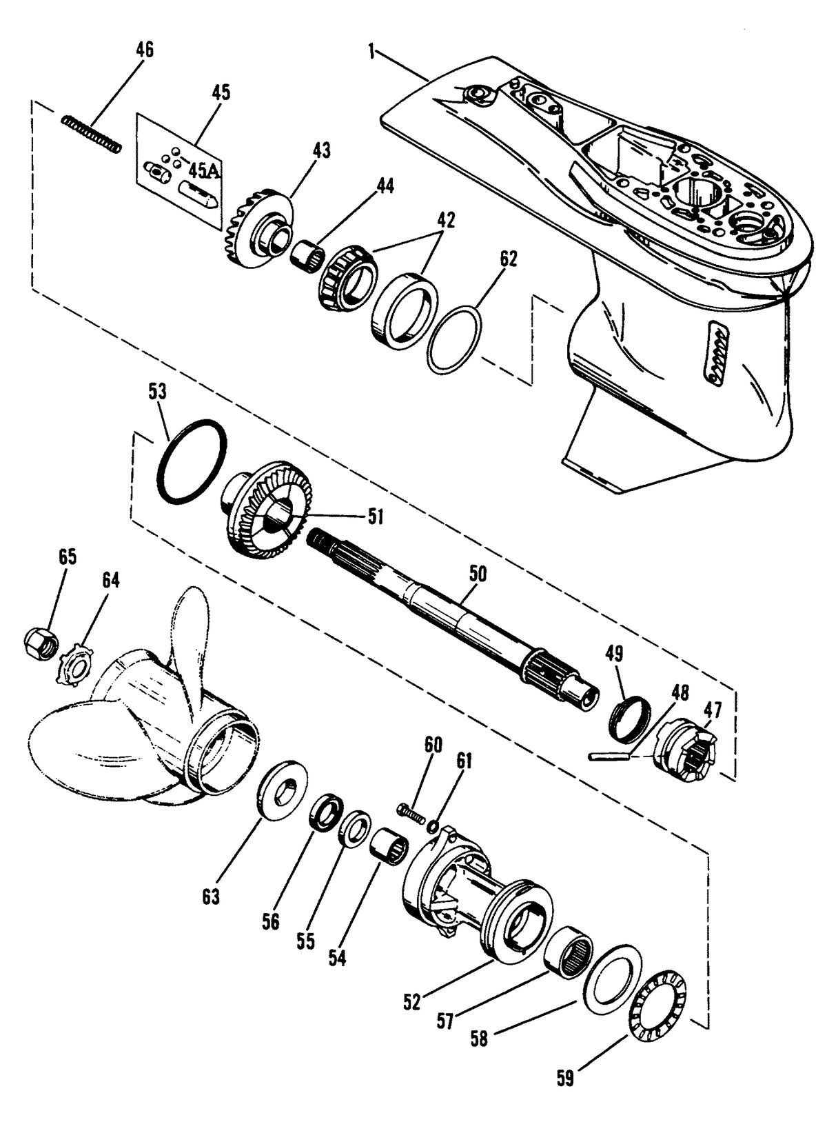 MERCURY/MARINER 50/55/60 HP JET 45 GEAR HSG (PROP SHAFT)(BIGFOOT)(SEAPRO/MARATHON/PONTOON)