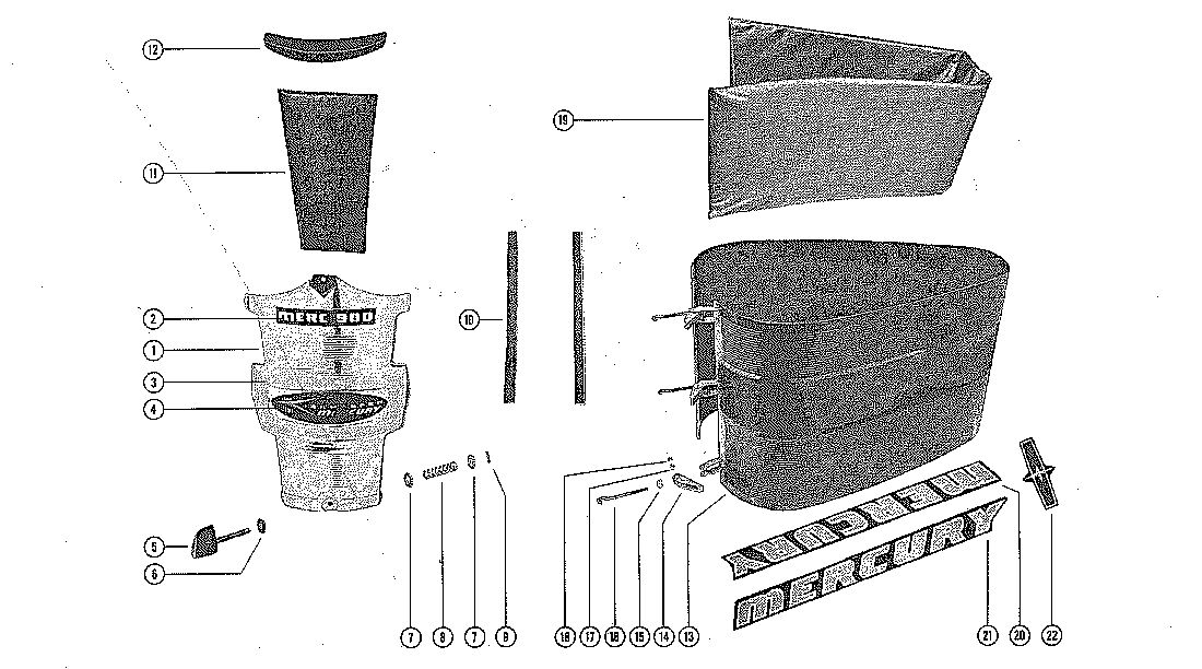 MERCURY MERC 900E COWLING AND FRONT COVER